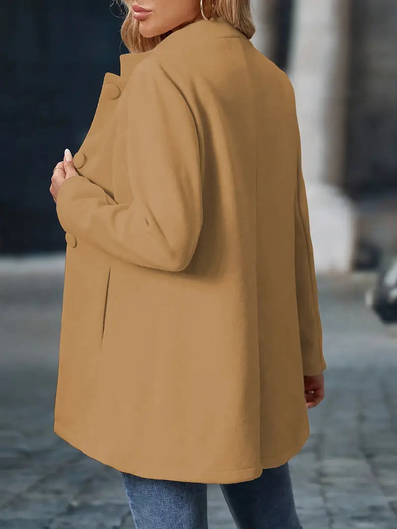 Nanna | Elegant Lang Frakke Med Ståkrave