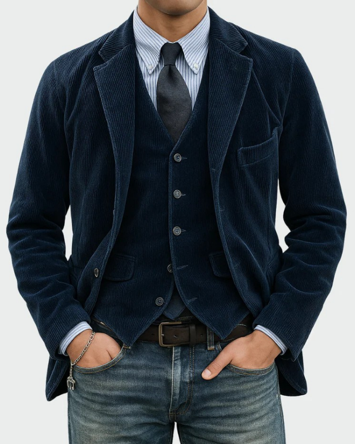 Christian | Fløjlsblazer Med Vest Og Revers