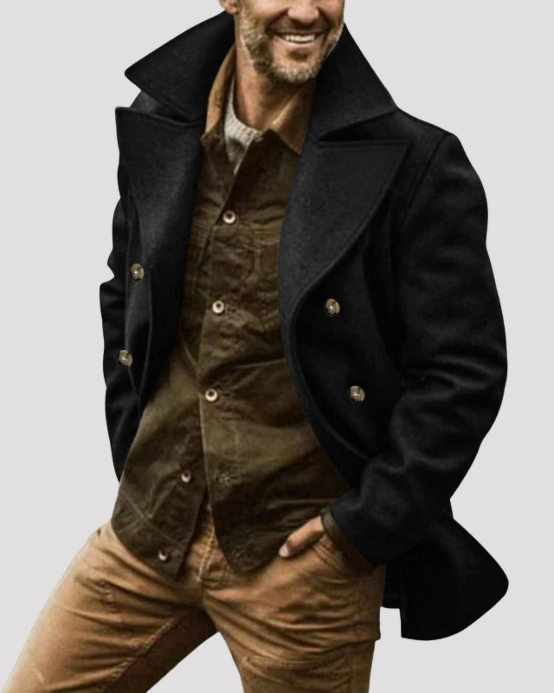 Mikkel | Klassisk Peacoat Med Dobbeltradet Design Til Mænd