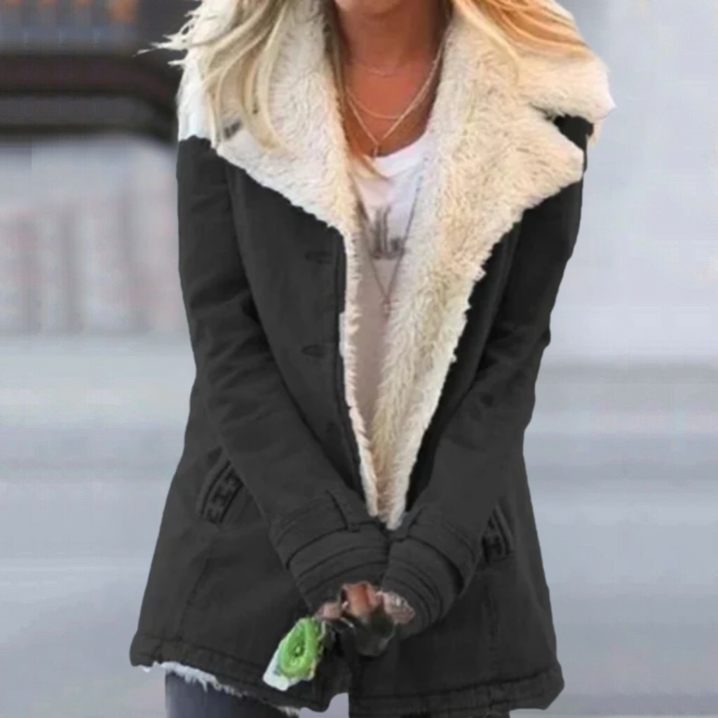 Maja | Elegant Duffle Coat Med Pelskrave