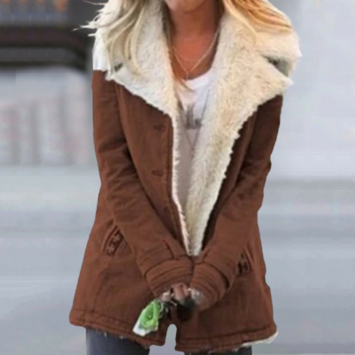 Maja | Elegant Duffle Coat Med Pelskrave