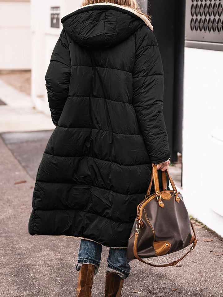 Signe | Elegant Lang Quiltet Jakke Med Hætte