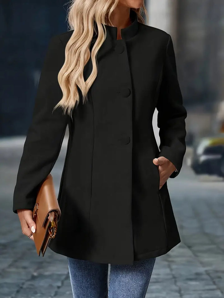 Nanna | Elegant Lang Frakke Med Ståkrave