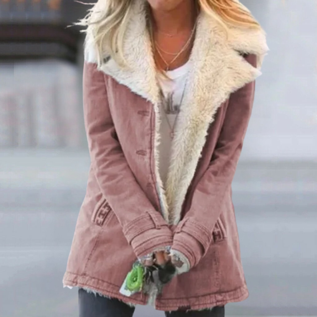 Maja | Elegant Duffle Coat Med Pelskrave