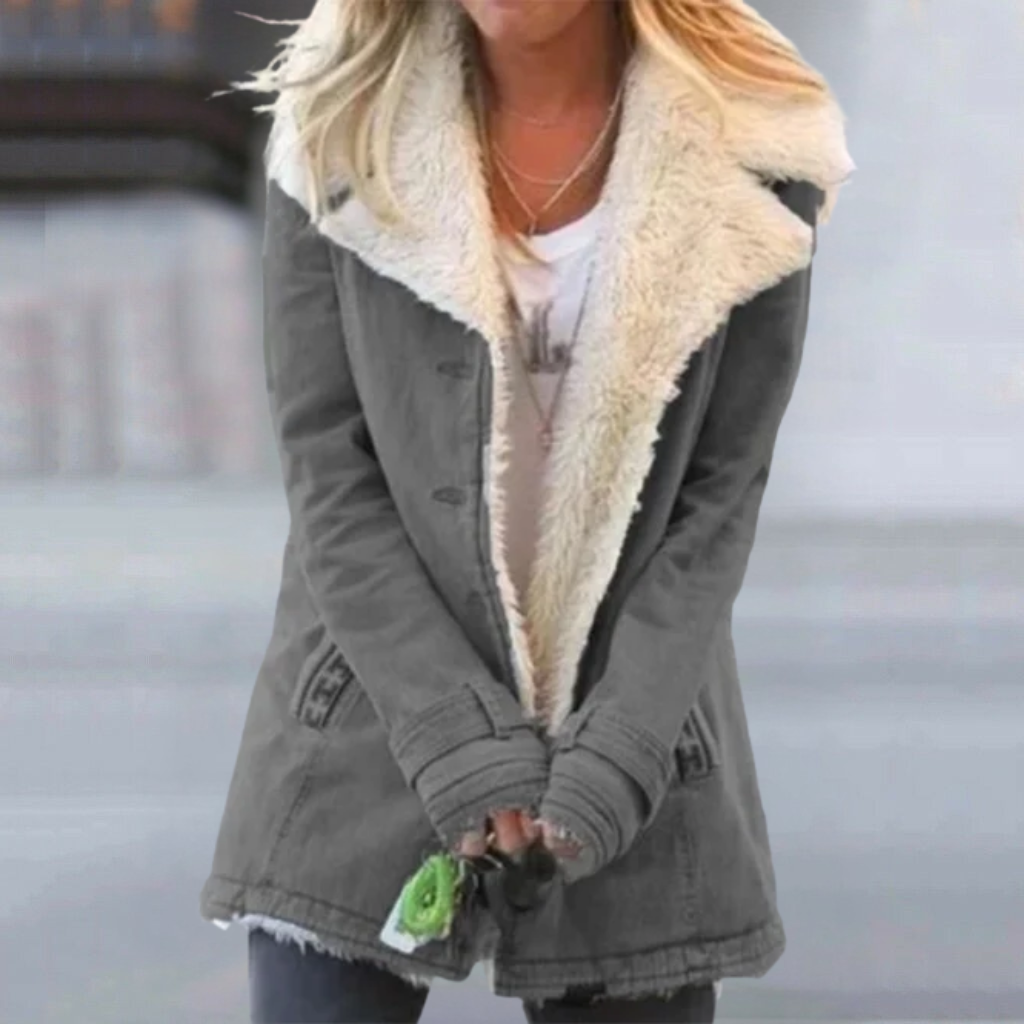 Maja | Elegant Duffle Coat Med Pelskrave