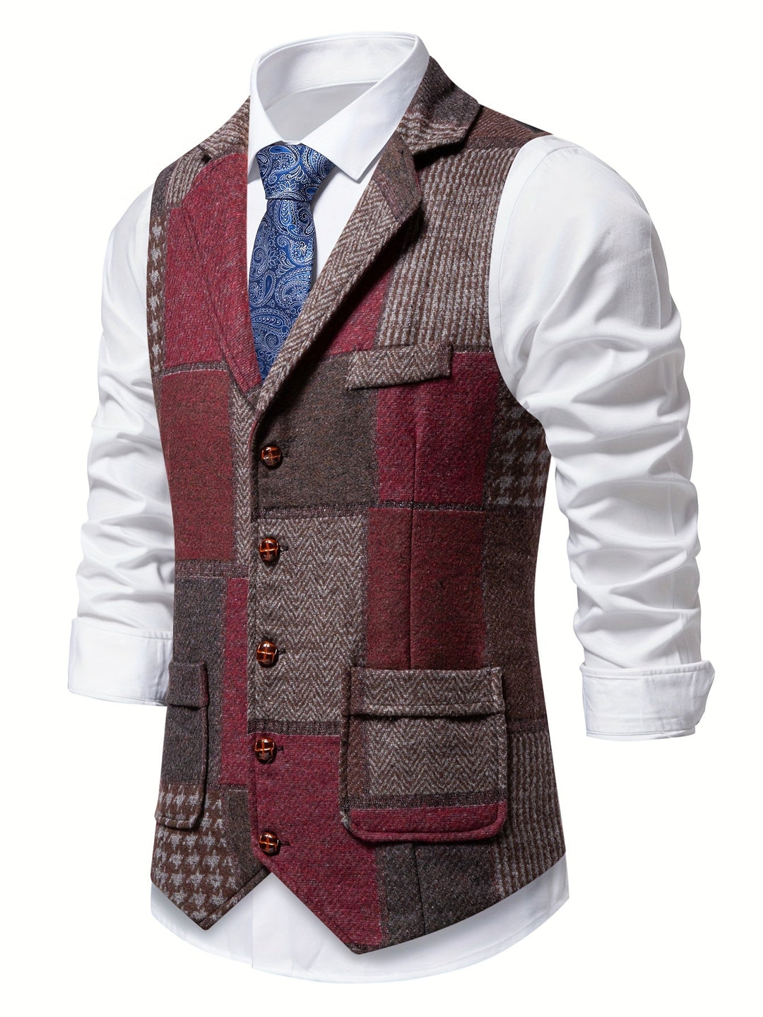 Morten | Patchwork Vest Med Revers Og Knaplukning