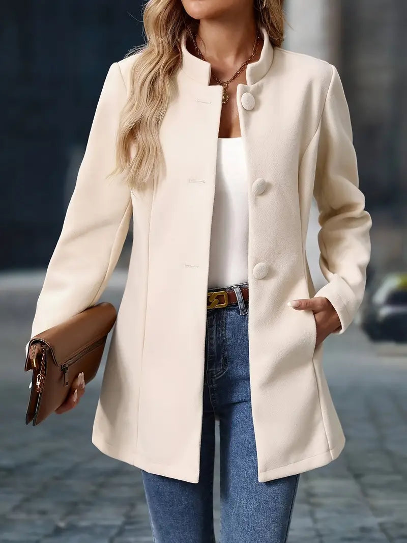 Nanna | Elegant Lang Frakke Med Ståkrave