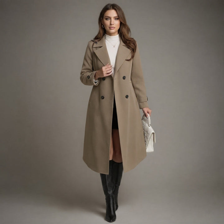 Victoria | Elegant Dobbelttradet Lang Frakke Med Revers