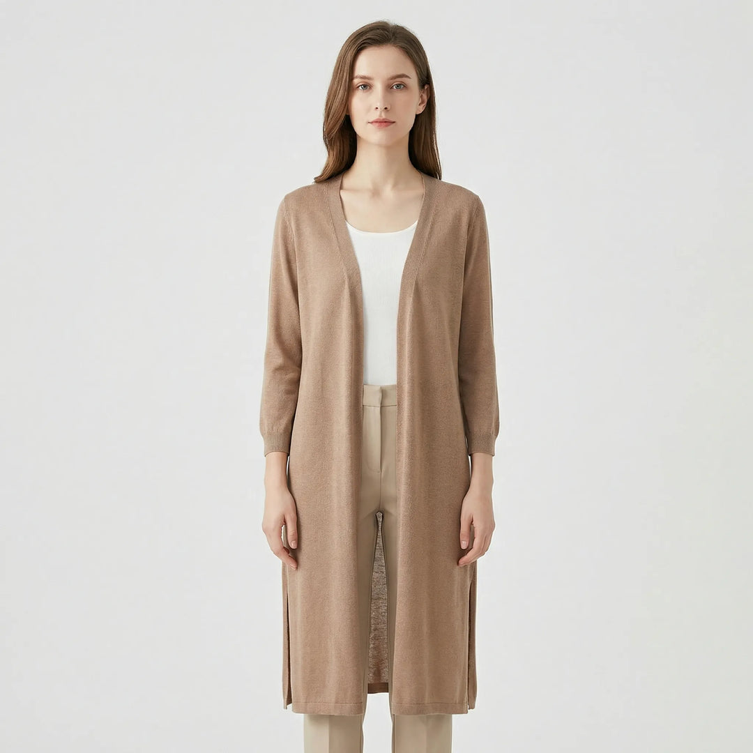 Marieke | Elegant Lang Cardigan Med Åben Front