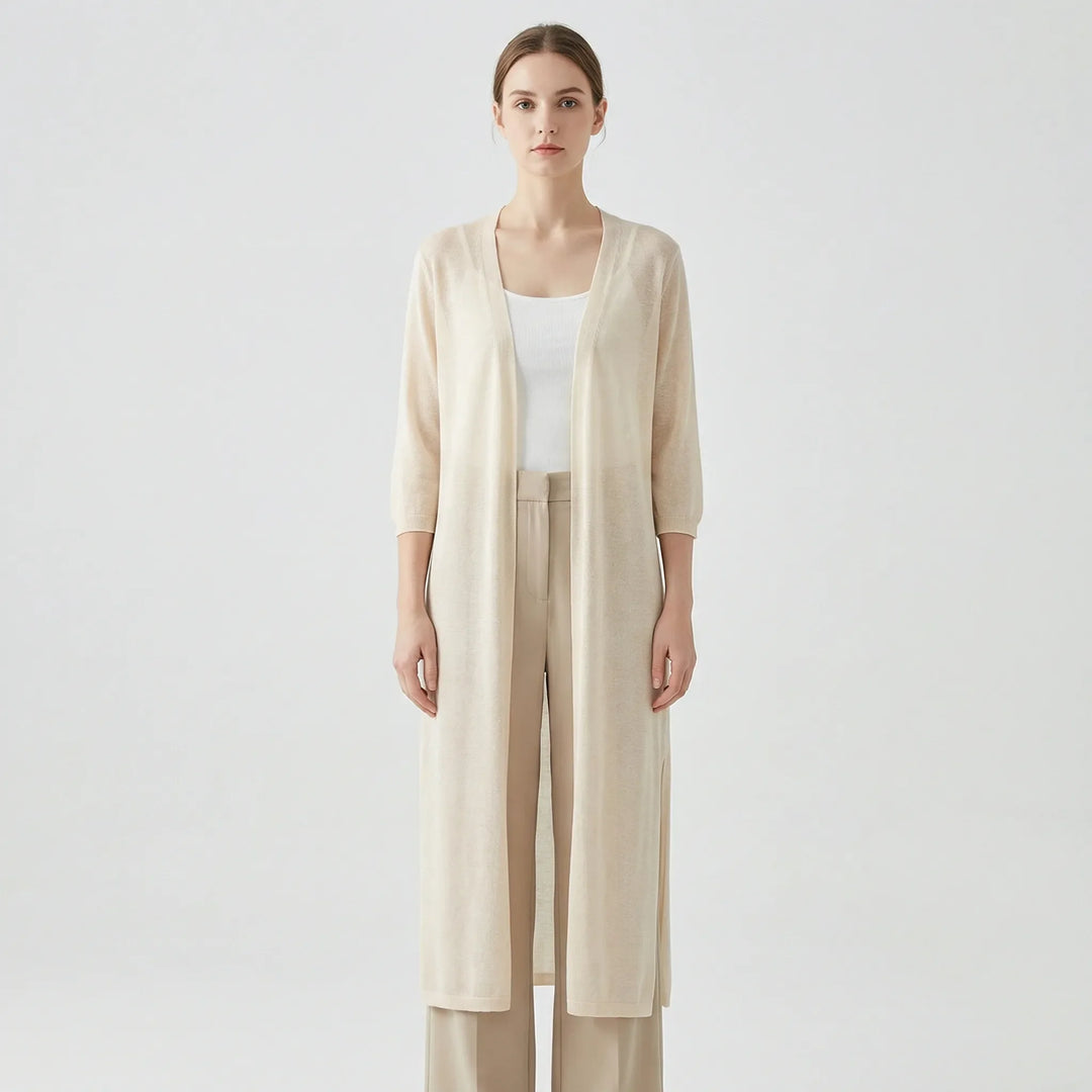 Marieke | Elegant Lang Cardigan Med Åben Front
