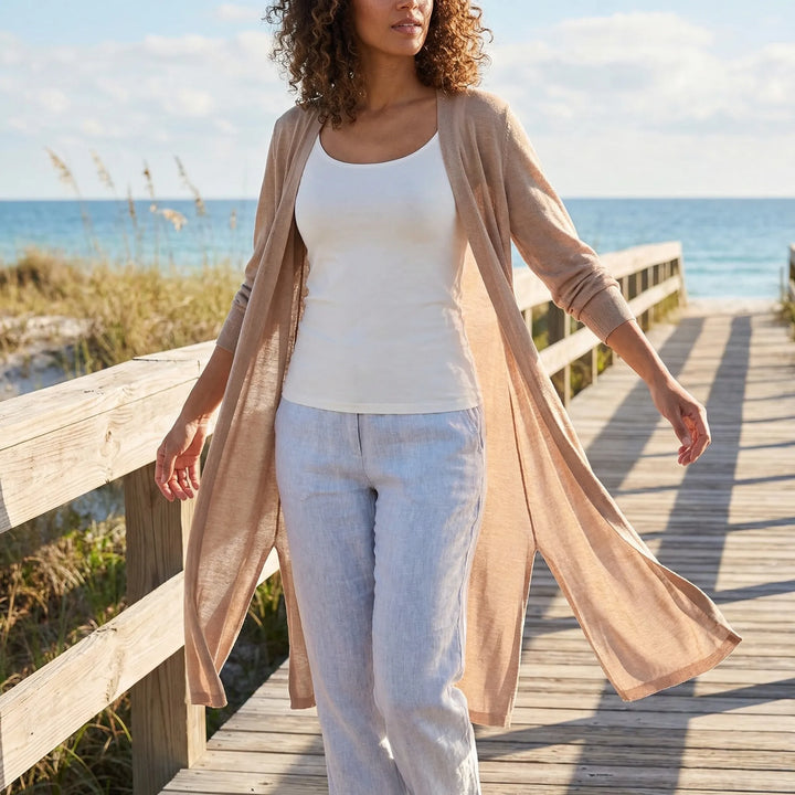 Marieke | Elegant Lang Cardigan Med Åben Front
