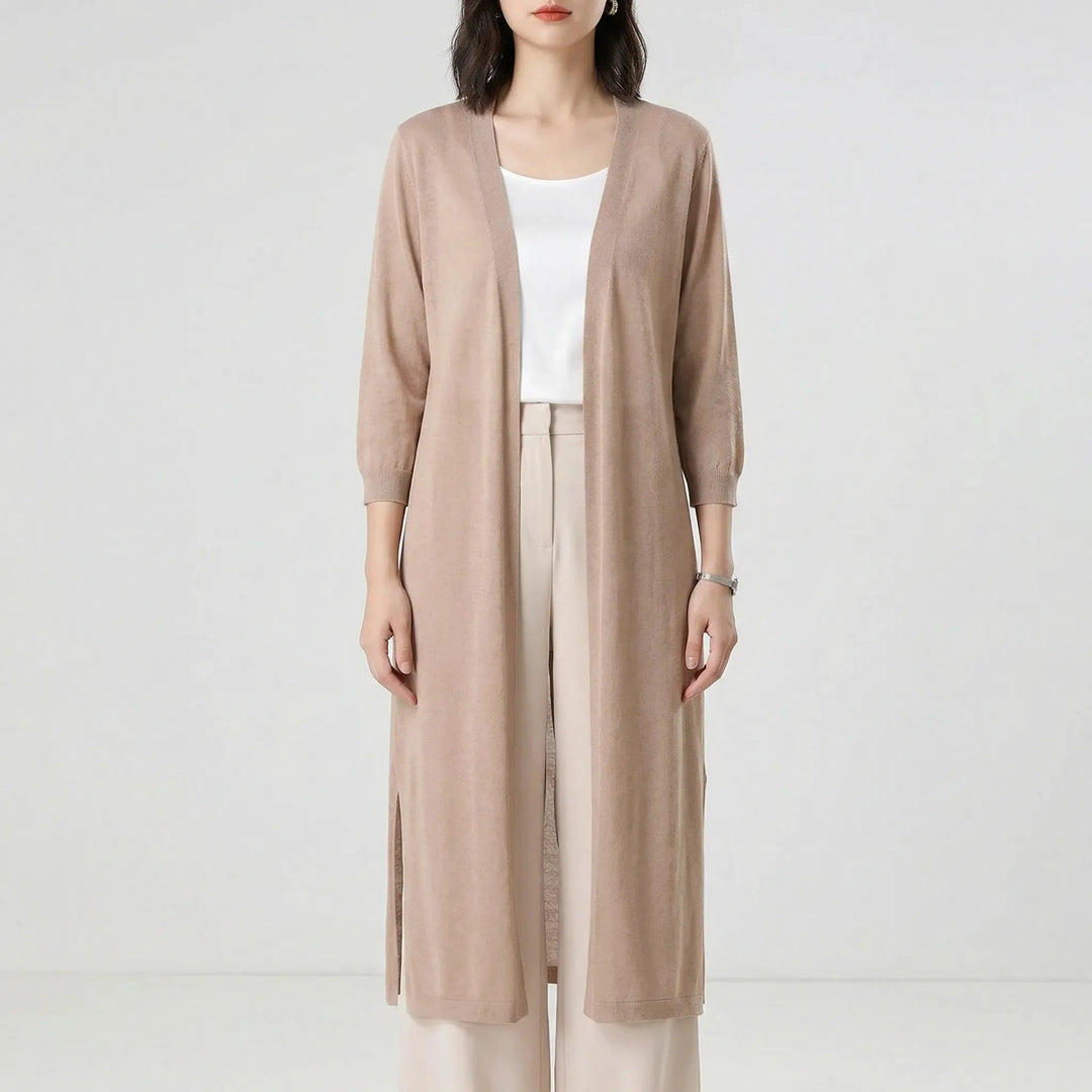 Marieke | Elegant Lang Cardigan Med Åben Front