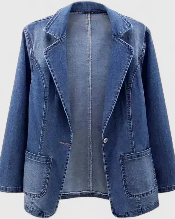 Solveig | Elegant Denim Blazer Med Klassisk Snit