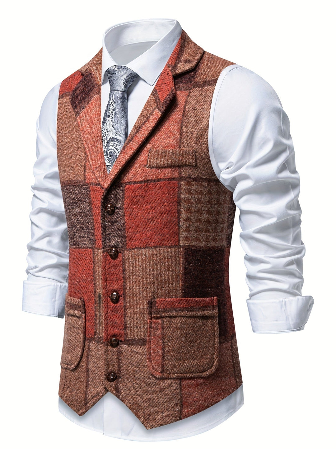 Morten | Patchwork Vest Med Revers Og Knaplukning