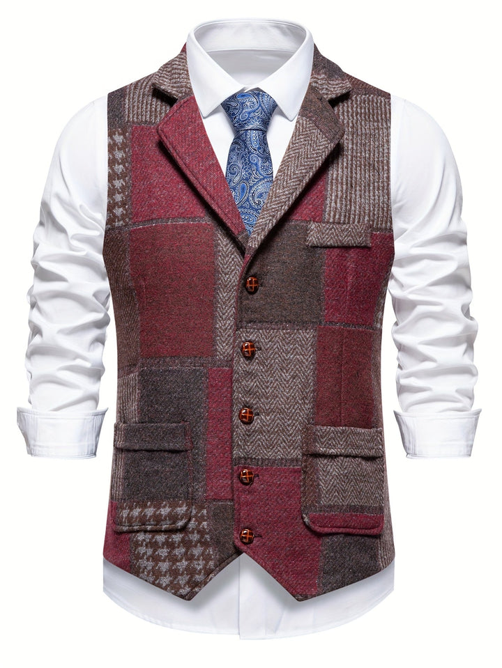 Morten | Patchwork Vest Med Revers Og Knaplukning