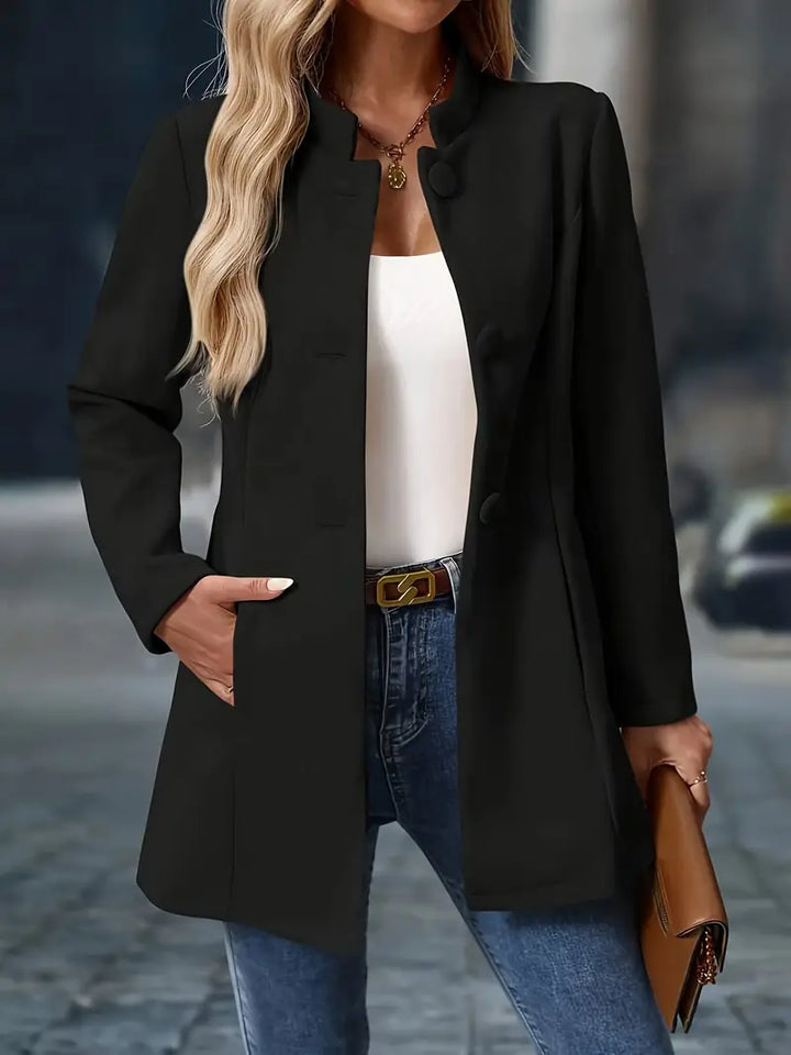 Nanna | Elegant Lang Frakke Med Ståkrave