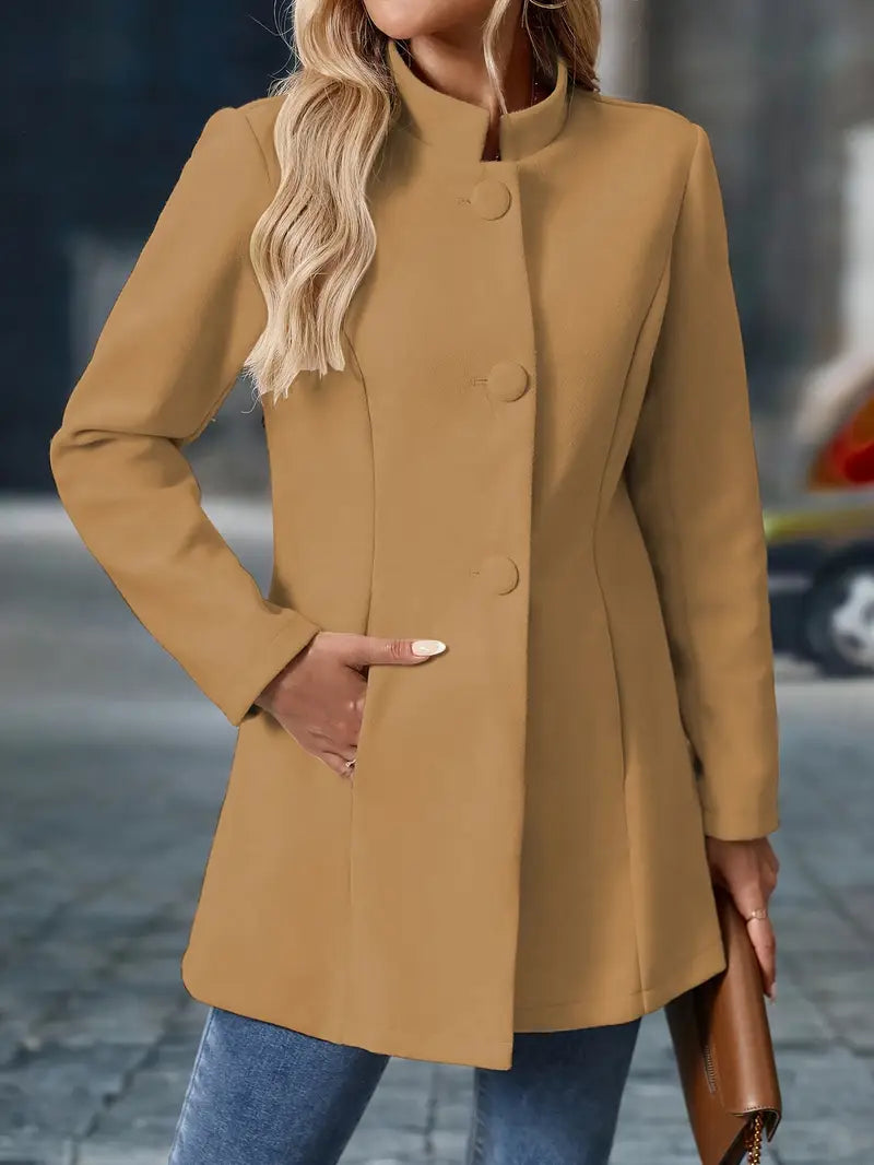 Nanna | Elegant Lang Frakke Med Ståkrave