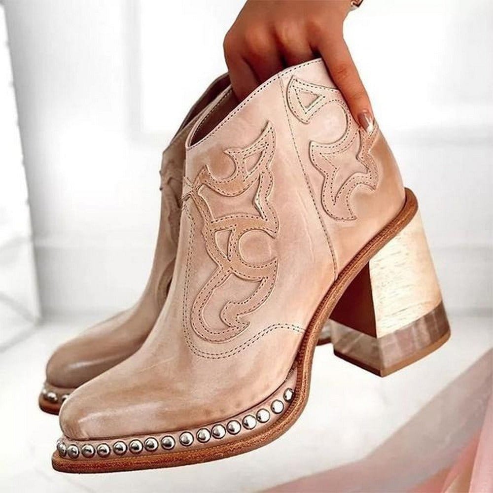 Vigga | Westernstøvler med Broderier og Dekorativ Hæl