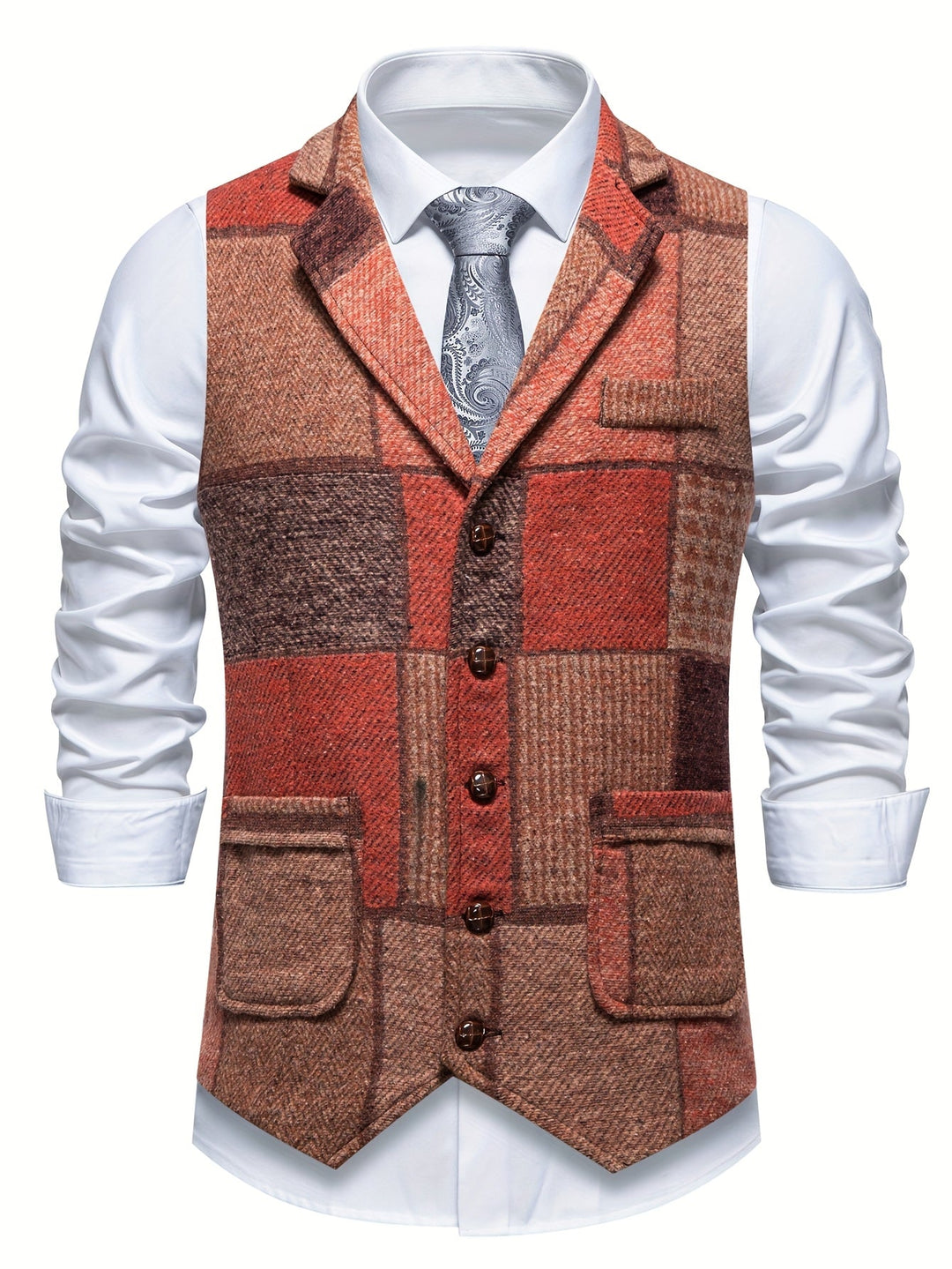 Morten | Patchwork Vest Med Revers Og Knaplukning