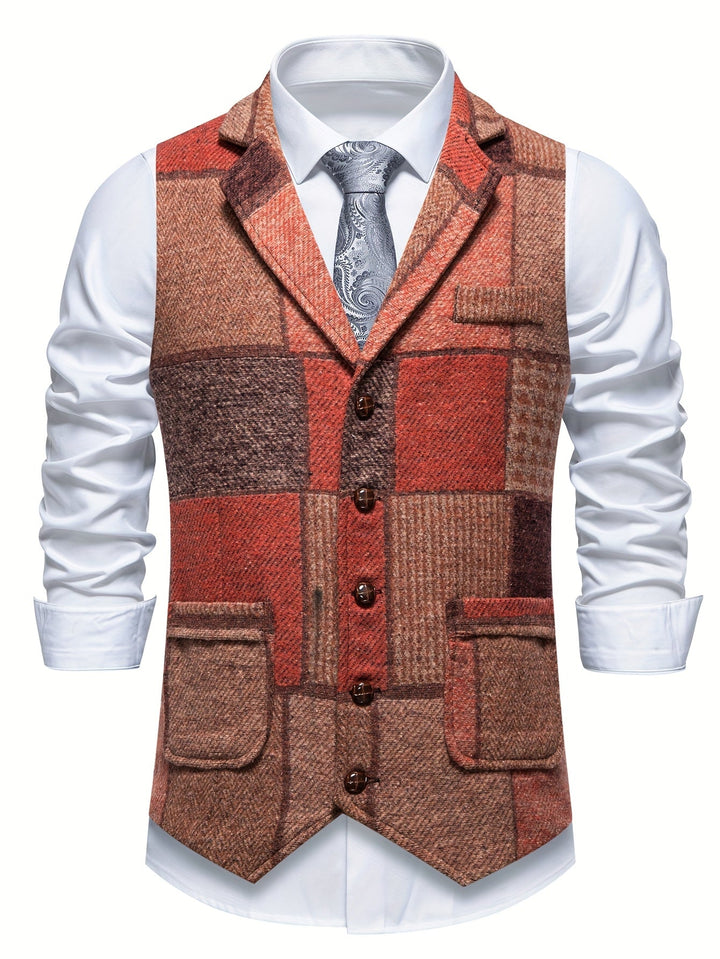 Morten | Patchwork Vest Med Revers Og Knaplukning