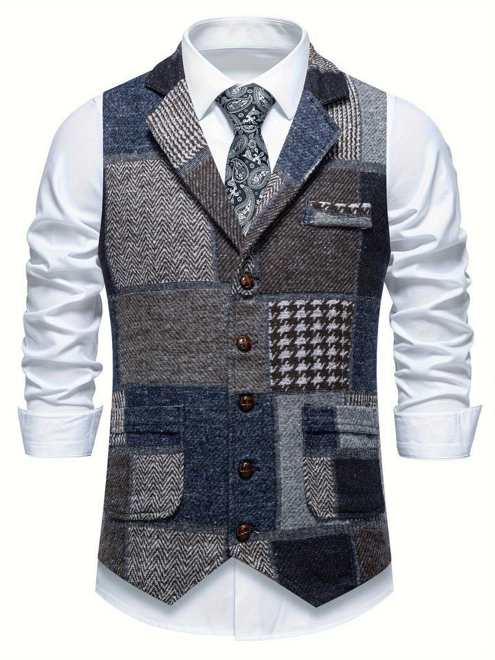 Morten | Patchwork Vest Med Revers Og Knaplukning