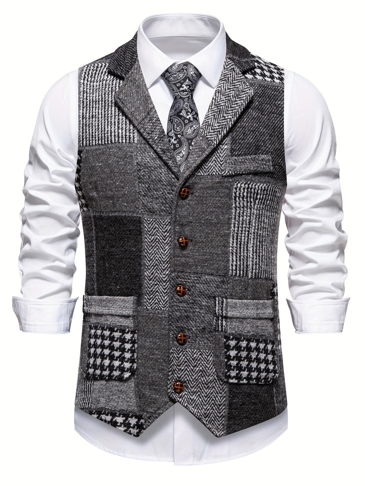 Morten | Patchwork Vest Med Revers Og Knaplukning
