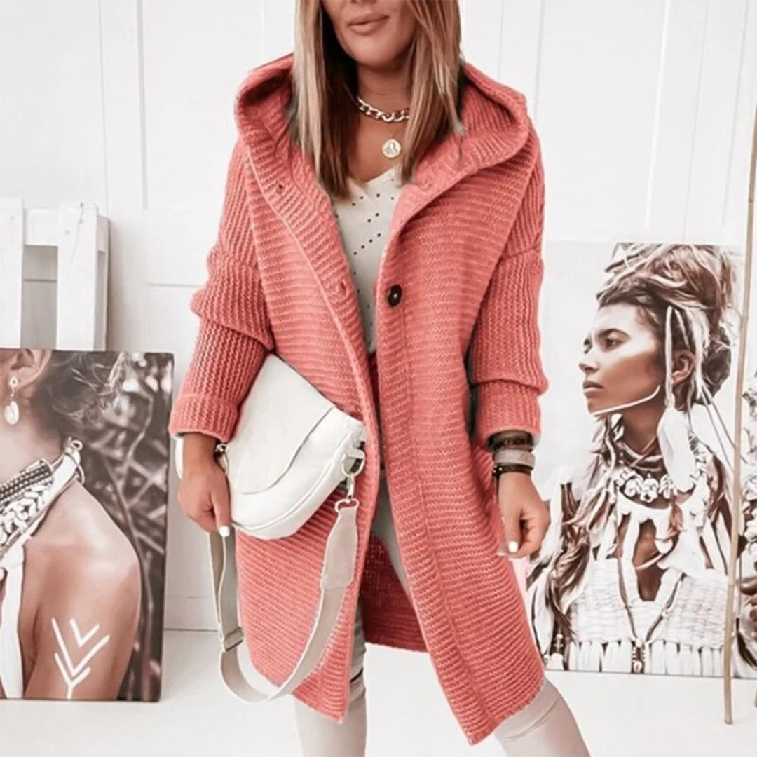 Nora | Strikket Cardigan Med Hætte Og Knaplukning