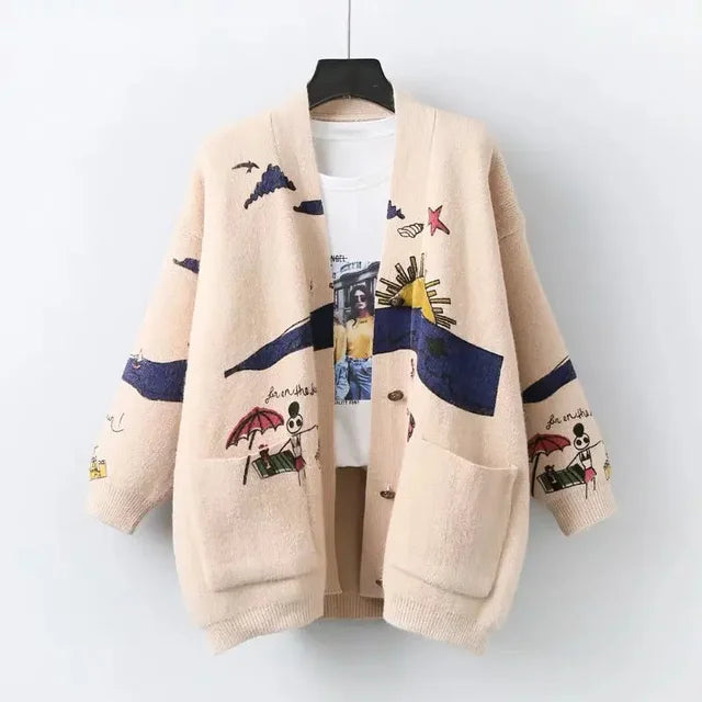 Kirsten | Mønstret Cardigan Med V-Hals Og Knapper