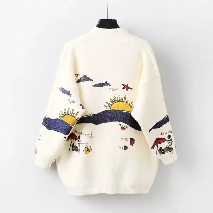 Kirsten | Mønstret Cardigan Med V-Hals Og Knapper