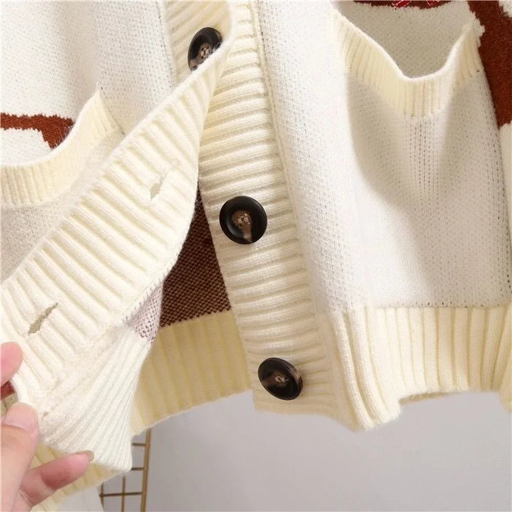 Kirsten | Mønstret Cardigan Med V-Hals Og Knapper