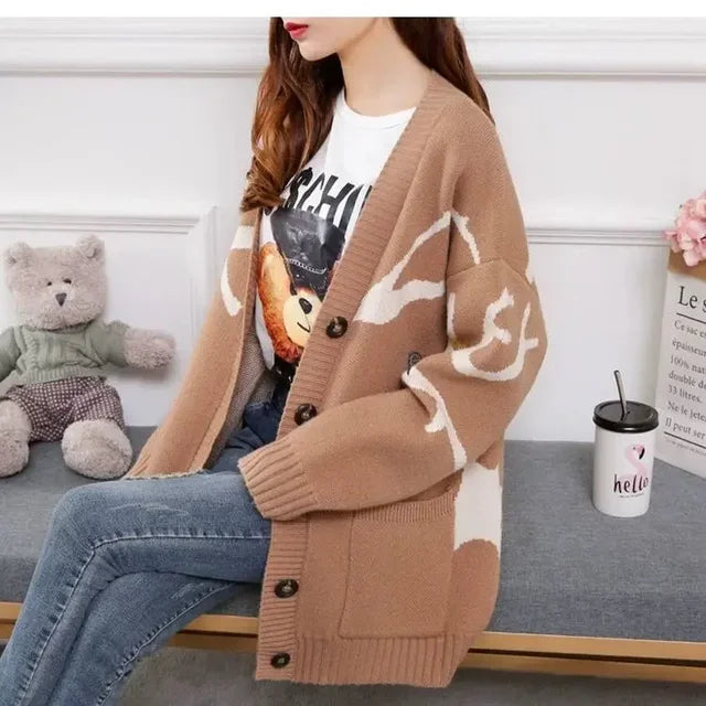 Kirsten | Mønstret Cardigan Med V-Hals Og Knapper