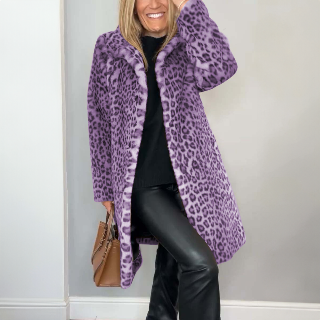 Laura | Elegant Leopardprint Lang Frakke Med Lange Ærmer