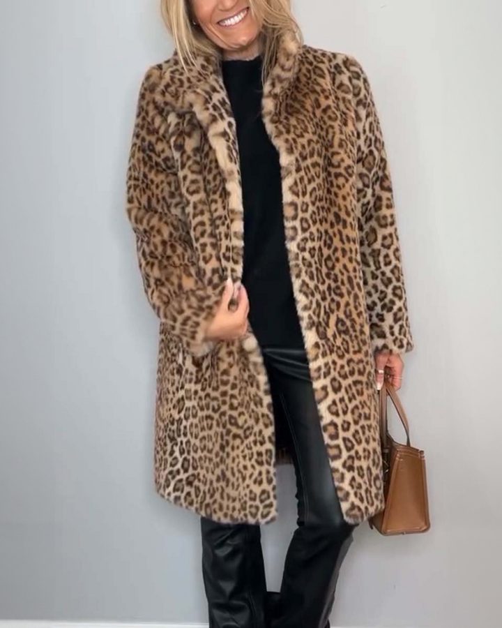 Laura | Elegant Leopardprint Lang Frakke Med Lange Ærmer