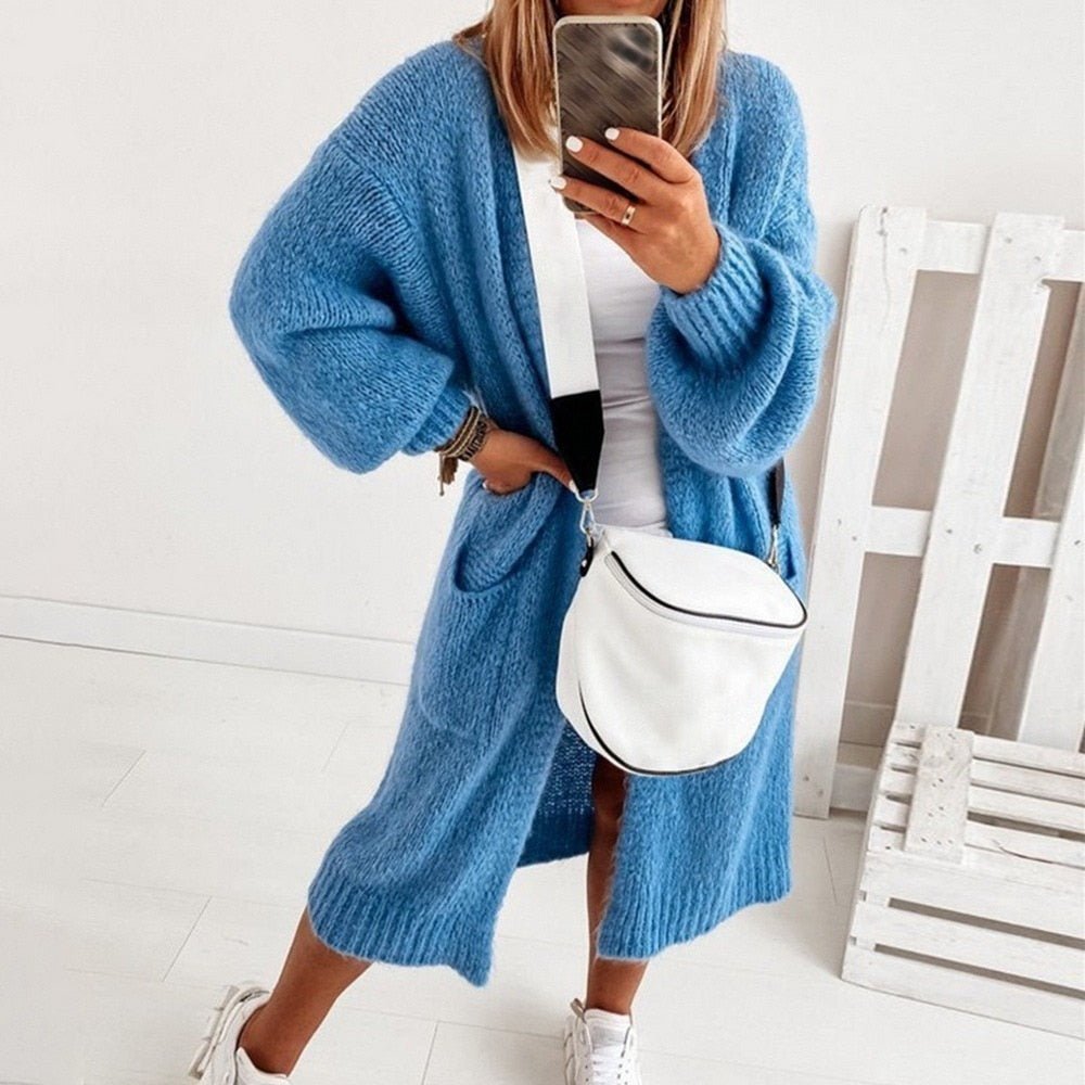 Freja | Langstrikket Cardigan Med Lommer