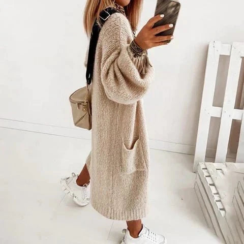 Freja | Langstrikket Cardigan Med Lommer