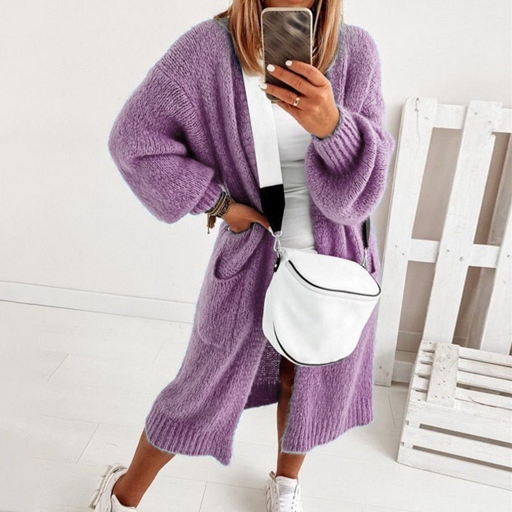 Freja | Langstrikket Cardigan Med Lommer