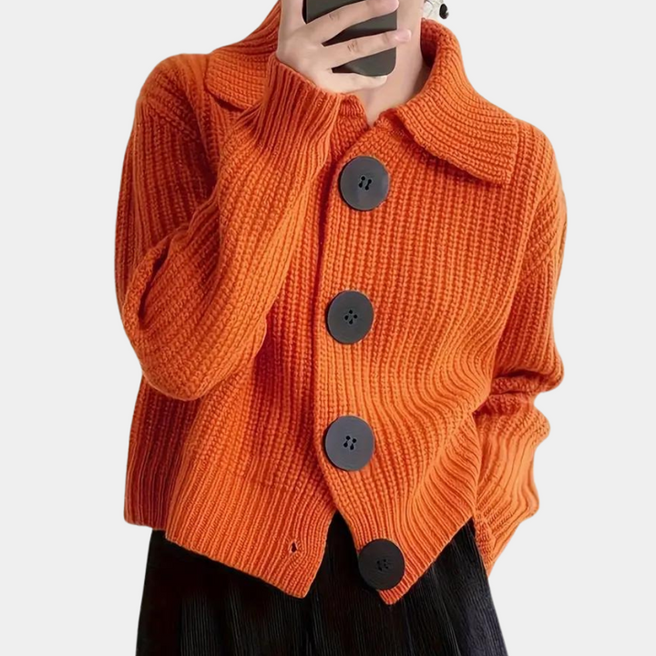 Freja | Strikket Cardigan Med Stor Krave Og Knapper