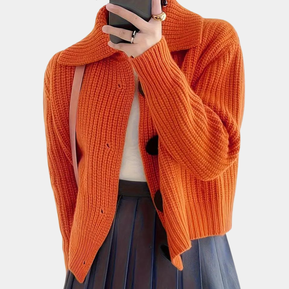 Freja | Strikket Cardigan Med Stor Krave Og Knapper
