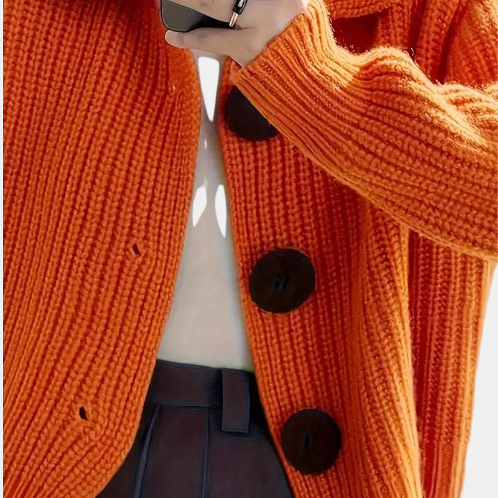 Freja | Strikket Cardigan Med Stor Krave Og Knapper