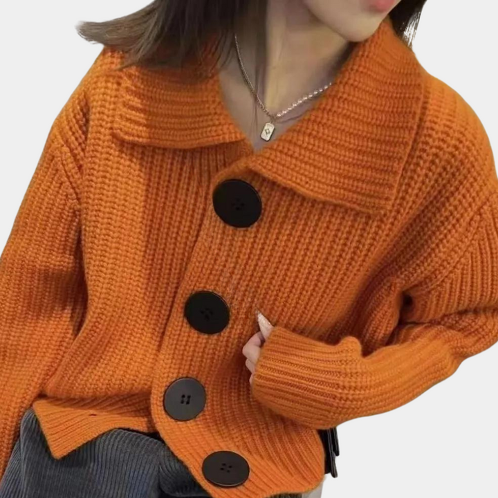 Freja | Strikket Cardigan Med Stor Krave Og Knapper