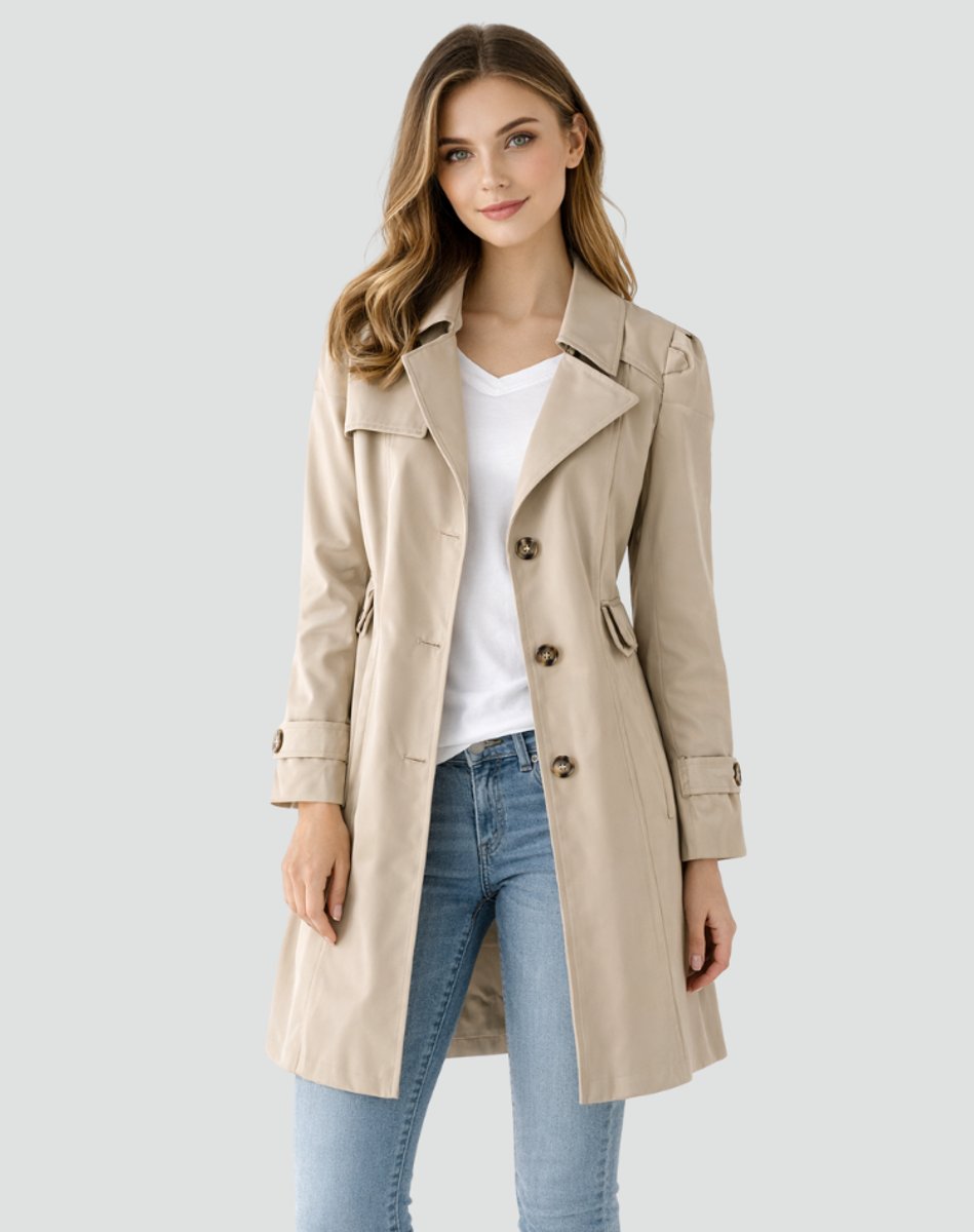 Freja | Elegant Lang Trenchcoat Med Revers