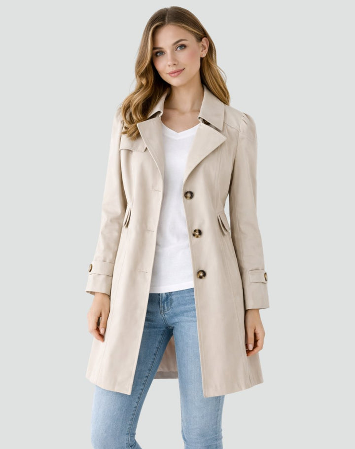 Freja | Elegant Lang Trenchcoat Med Revers