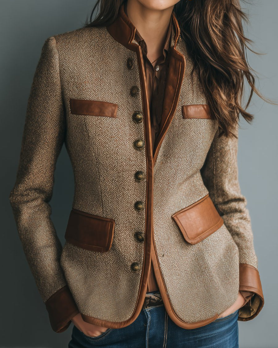 Jasmin | Elegant Klassisk Jakke Med Herringbone-Mønster