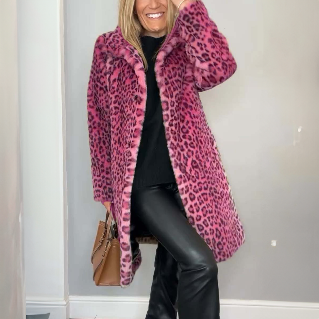 Laura | Elegant Leopardprint Lang Frakke Med Lange Ærmer