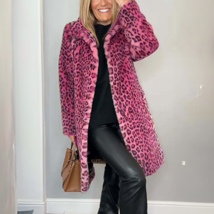 Laura | Elegant Leopardprint Lang Frakke Med Lange Ærmer