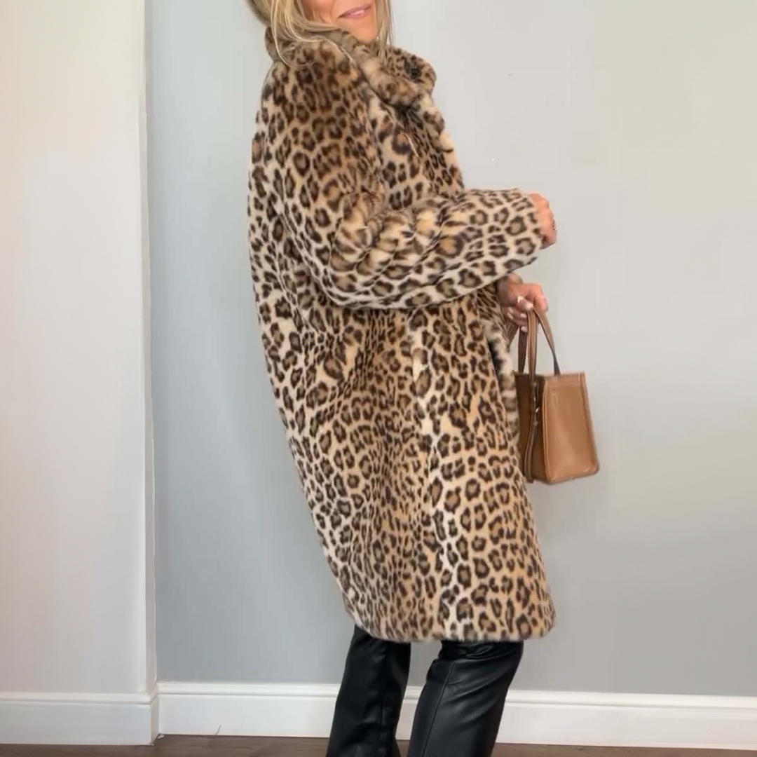 Laura | Elegant Leopardprint Lang Frakke Med Lange Ærmer