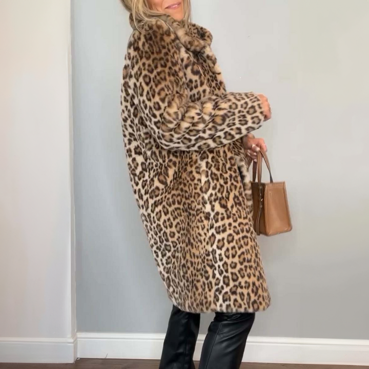 Laura | Elegant Leopardprint Lang Frakke Med Lange Ærmer