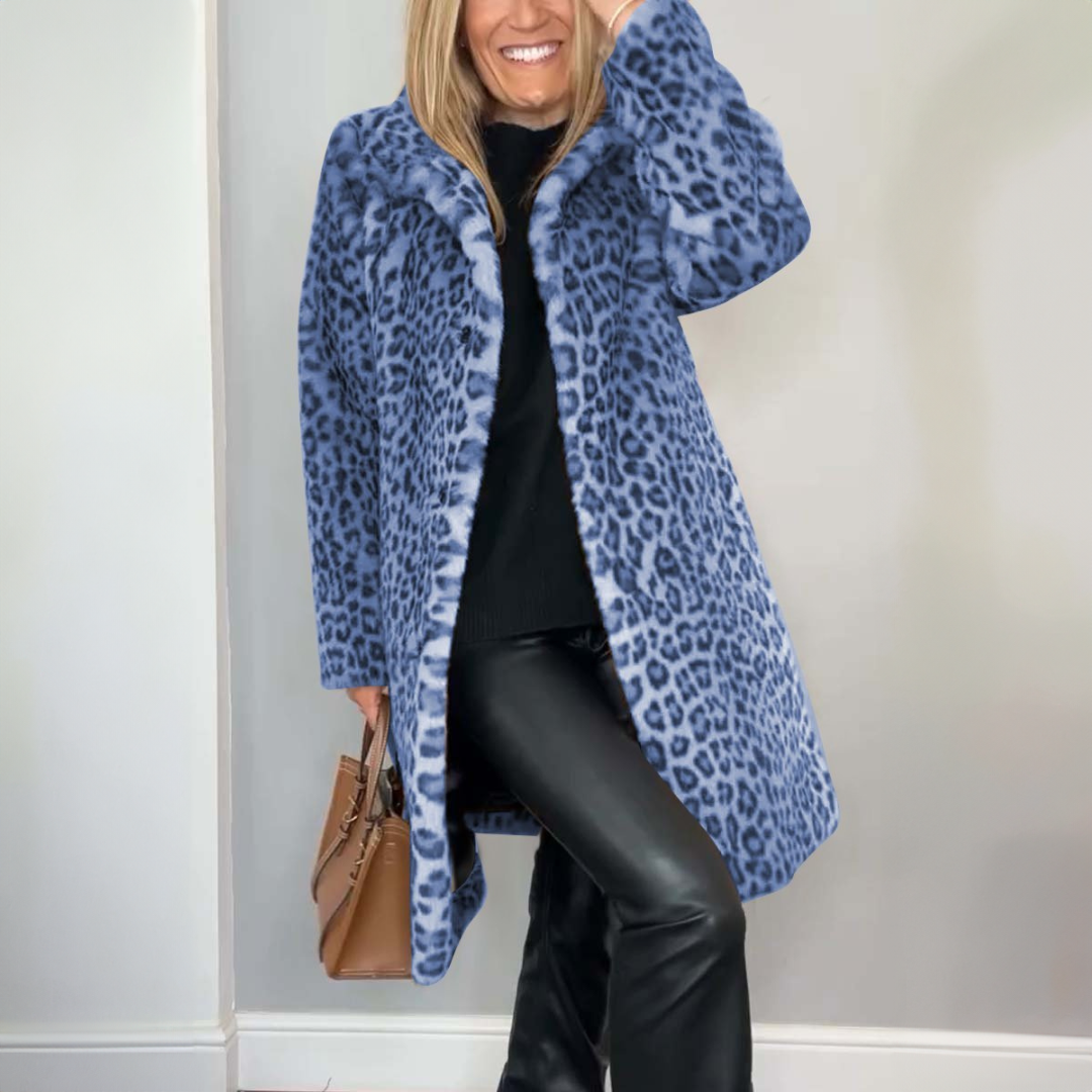 Laura | Elegant Leopardprint Lang Frakke Med Lange Ærmer